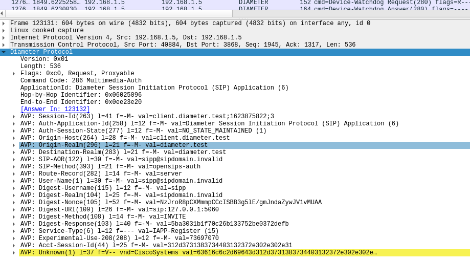 Diameter authentication request